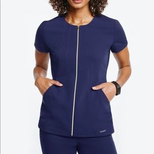 NWT Jaanuu Princess gold zip front scrub top
